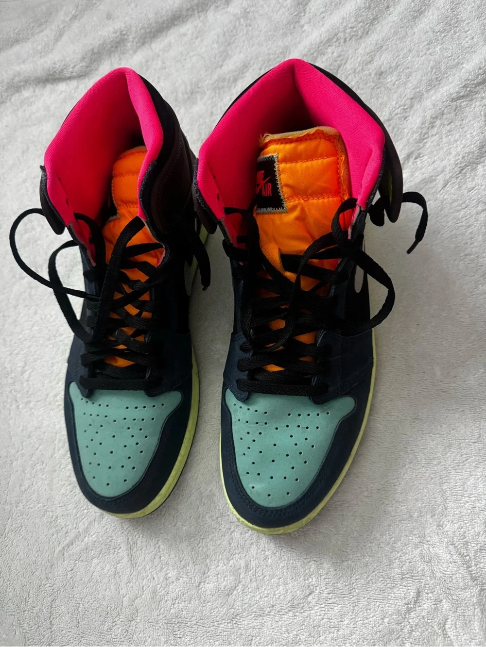 Jordan High-Top Sneakers in Black, Mint Green, Neon Orange, Hot Pink, Lime